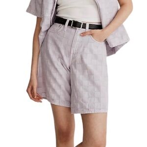 New Madewell Checkerboard Jacquard Bermuda Shorts NK854 Dusty Lavender Size 32